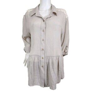 I.N. Studio Women's Top Blouse Size 1X Button Front Roll-Tab Sleeves Sand (24)